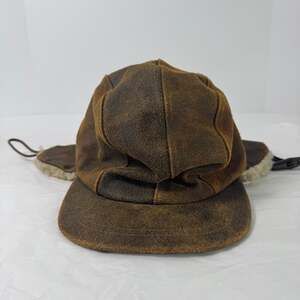 NWT VTG Brown Suede Trapper Hat w/Shearling Ear Flaps Warm Winter Hunting Medium